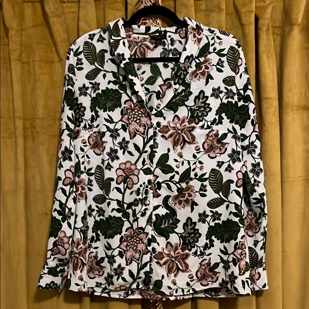 Ann Taylor Floral Button Down Shirt - Green and Brown